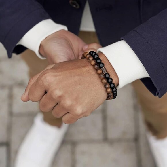 ⚡Rankeef Men 2 Tiger Eye 8MM Natural Stone Crystal Beaded Bracelet - Picture 5 of 8